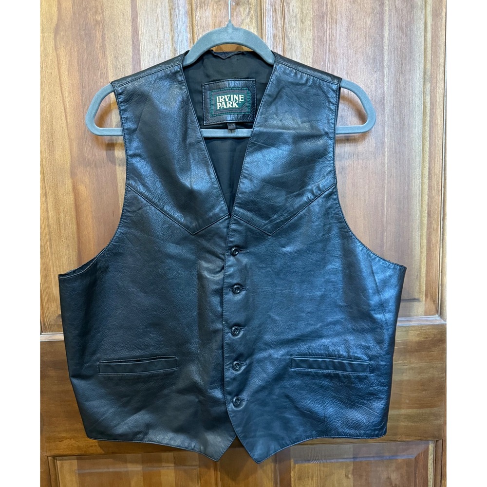 Irvine Park Vintage Black Leather Vest EUc‎